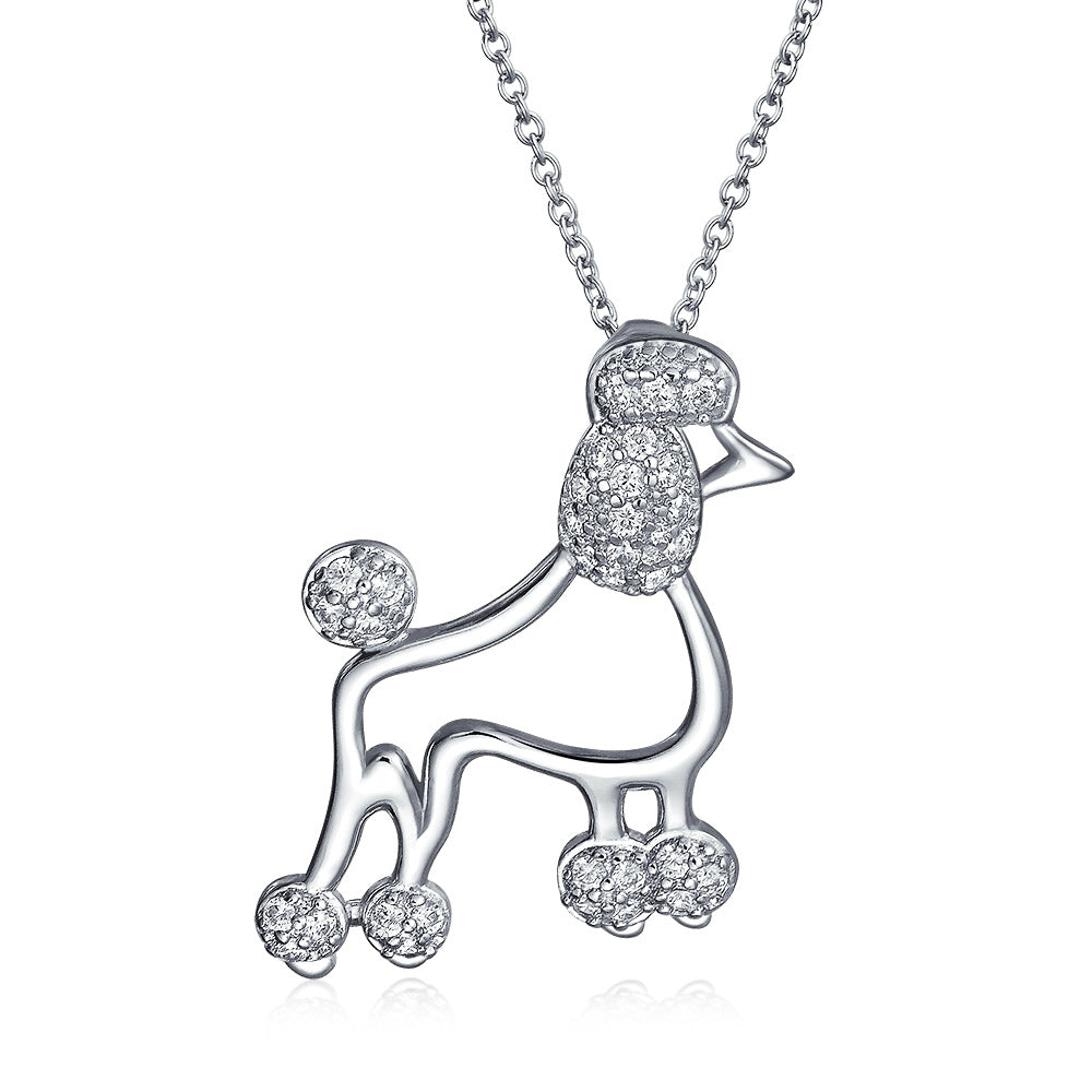 cz-poodle-dog-pendant-necklace_hsh-hsp14176 Animal Lover Pink CZ Pet Dog Elegant Poodle Pendant Necklace .925 Sterling Silver - Image 1