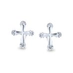 Dainty CZ Stud Earrings with Petite Religious Cross for Men in Sterling Silver - Image 2