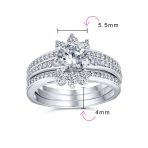 Classic 1.5CT CZ Cocktail Statement Ring with Floral Halo and Pave Band in Silver - Image 4