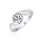 Modern 3CT Round CZ Tension Set Solitaire Engagement Ring with Plain Band in .925 Sterling Silver