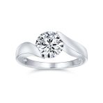 Modern 3CT Round CZ Tension Set Solitaire Engagement Ring with Plain Band in .925 Sterling Silver - Image 2