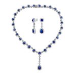Vintage Estate Style Cubic Zirconia CZ Blue Sapphire Teardrop Statement Necklace Jewelry Set