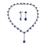 Vintage Estate Style Cubic Zirconia CZ Blue Sapphire Teardrop Statement Necklace Jewelry Set