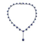 Vintage Estate Style Cubic Zirconia CZ Blue Sapphire Teardrop Statement Necklace Jewelry Set - Image 2