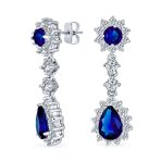 Vintage Estate Style Cubic Zirconia CZ Blue Sapphire Teardrop Statement Necklace Jewelry Set - Image 3