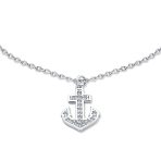 Nautical Anchor Anklet Ankle Bracelet with Cubic Zirconia Charm Sterling Silver - Image 2