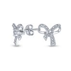 Tiny Dainty Ribbon Pave CZ Small Bow Stud Earrings .925 Sterling Silver