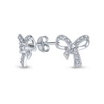 Tiny Dainty Ribbon Pave CZ Small Bow Stud Earrings .925 Sterling Silver