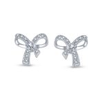 Tiny Dainty Ribbon Pave CZ Small Bow Stud Earrings .925 Sterling Silver - Image 2
