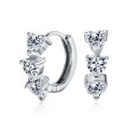 Romantic Pink Heart CZ Hoop Earrings Small Huggie Silver