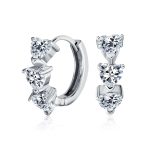 Romantic Pink Heart CZ Hoop Earrings Small Huggie Silver