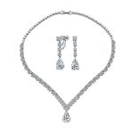 Leaf Teardrop CZ Choker Necklace Earrings Bridal Jewelry Set
