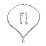 Leaf Teardrop CZ Choker Necklace Earrings Bridal Jewelry Set