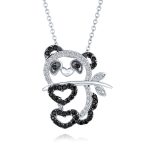 Whimsical Panda Bear Pendant Necklace with Black White CZ Silver Plated