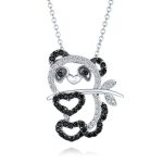 Whimsical Panda Bear Pendant Necklace with Black White CZ Silver Plated