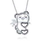 Whimsical Panda Bear Pendant Necklace with Black White CZ Silver Plated - Image 2