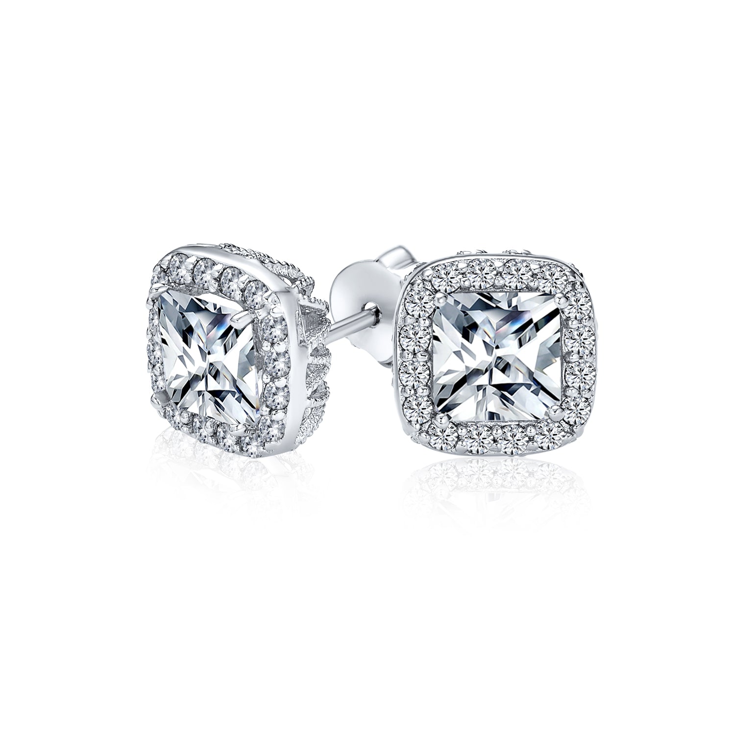 cz-solitaire-stud-earrings_v-e15271-az Asscher Cut CZ Stud Earrings with Halo Pave in Silver Brass - Image 1