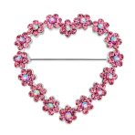 Romantic Large Statement Pink Crystal Flower Heart Brooch Scarf Pin Silver Plated