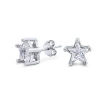 Set of 2 Celestial USA Black Clear CZ Star Stud Earrings Sterling Silver 7MM - Image 6