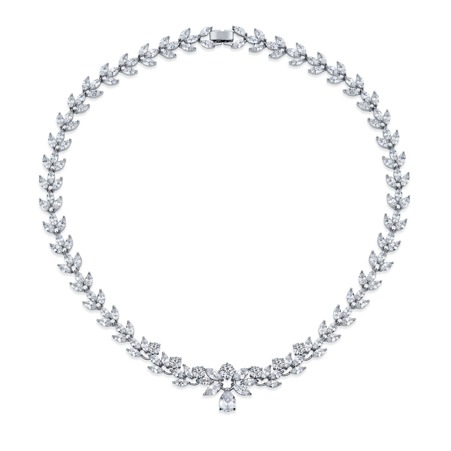 cz-statement-silver-sterling-necklace-ola-71ola1216_2 Vintage Style Cocktail CZ Marquise Cut Cubic Zirconia Statement Collar Necklace - Image 1
