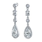 Cocktail Fashion Bridal Fashion Cubic Zirconia Halo CZ Large Statement Teardrop Chandelier Earrings