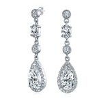 Set of 2 Clear & Green CZ Teardrop Dangle Chandelier Earrings Sterling Silver - Image 6