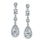 Cocktail Fashion Bridal Fashion Cubic Zirconia Halo CZ Large Statement Teardrop Chandelier Earrings - Image 2