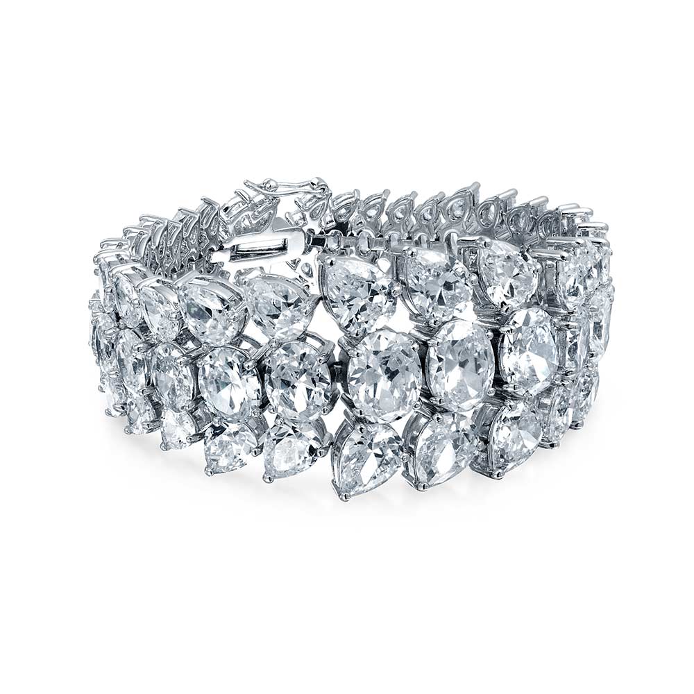 cz-teardrop-leaves-tennis-bracelet_ag-bz-2669-az_1 Elegant Multi Row CZ Teardrop Statement Bracelet for Wedding - Image 1