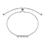 Dainty Petite Cubic Zirconia Pave CZ Four Tiny Hearts Slide Bolo Bracelet Sterling Silver Adjustable