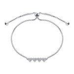 Dainty Petite Cubic Zirconia Pave CZ Four Tiny Hearts Slide Bolo Bracelet Sterling Silver Adjustable