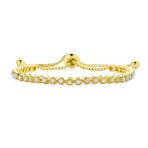 Milgrain Bezel Created Opal Tennis Bolo Bracelet 14K Gold Plated .925 Sterling Silver - Image 2