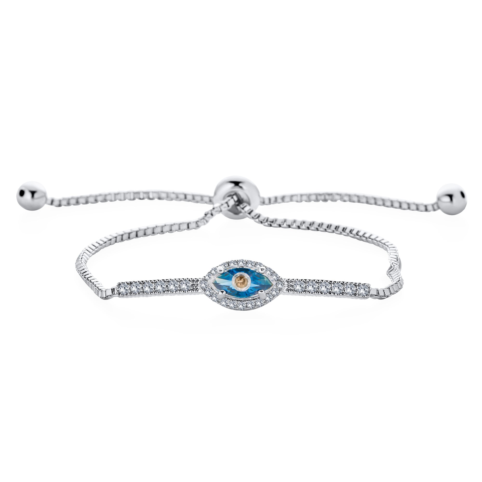 dainty-amulet-evil-eye-bolo-bracelet-hsh-hsb04589_01 Spiritual Protection Pave CZ Halo Blue Evil Eye Charm Bolo Style Bracelet - Image 1