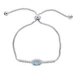 Spiritual Protection Pave CZ Halo Blue Evil Eye Charm Bolo Style Bracelet - Image 2