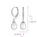 Simple Bridal CZ Pearl Teardrop Dangle Earrings Sterling Silver Leverback - Image 4