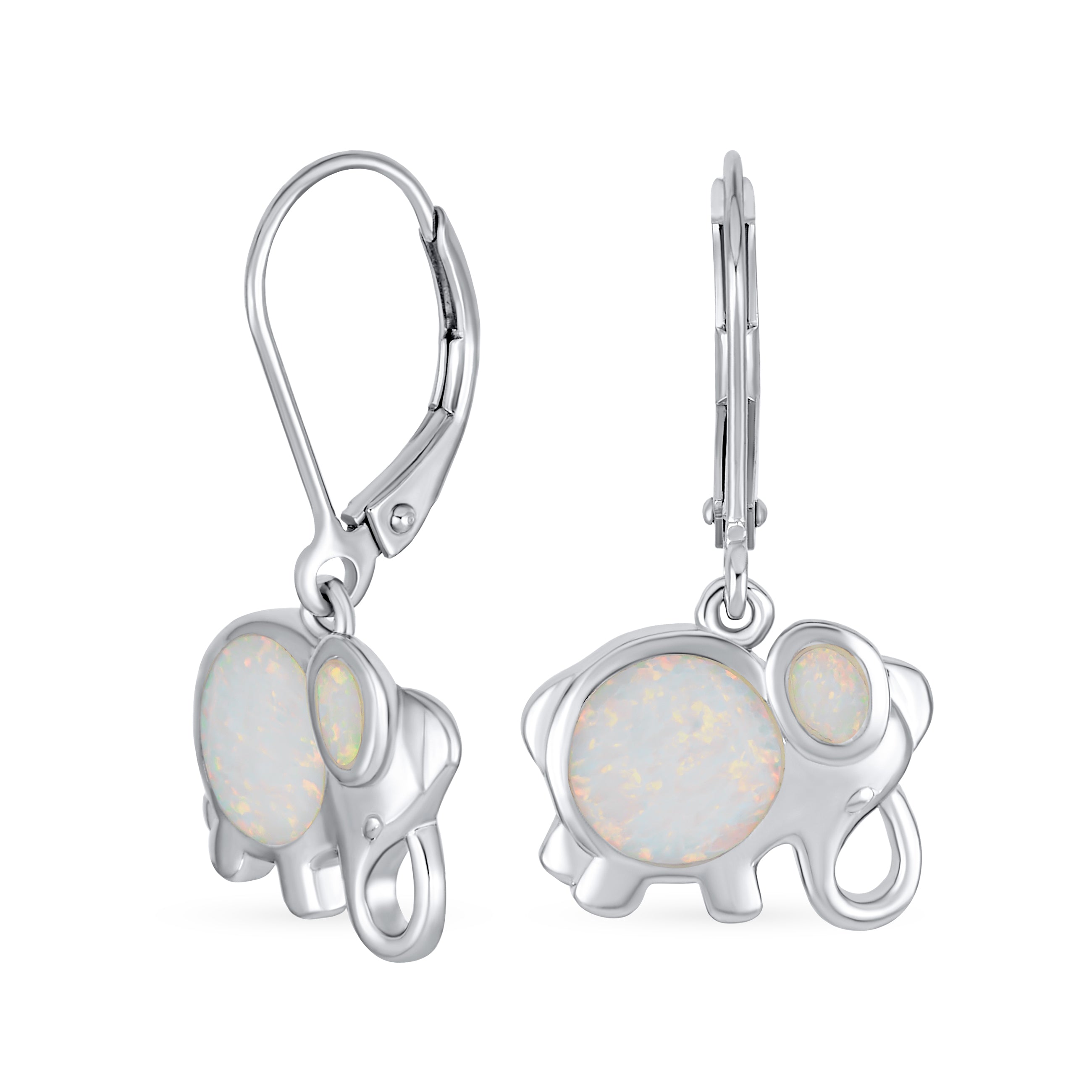 dainty-gemstone-white-opal-elephant-earrings-xny-es3931a1-az_01 Lucky Elephant Dangle Gemstone Earrings White Opal Silver October Birthstone - Image 1