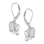 Lucky Elephant Dangle Gemstone Earrings White Opal Silver October Birthstone - Image 2