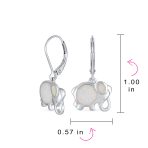 Lucky Elephant Dangle Gemstone Earrings White Opal Silver October Birthstone - Image 4