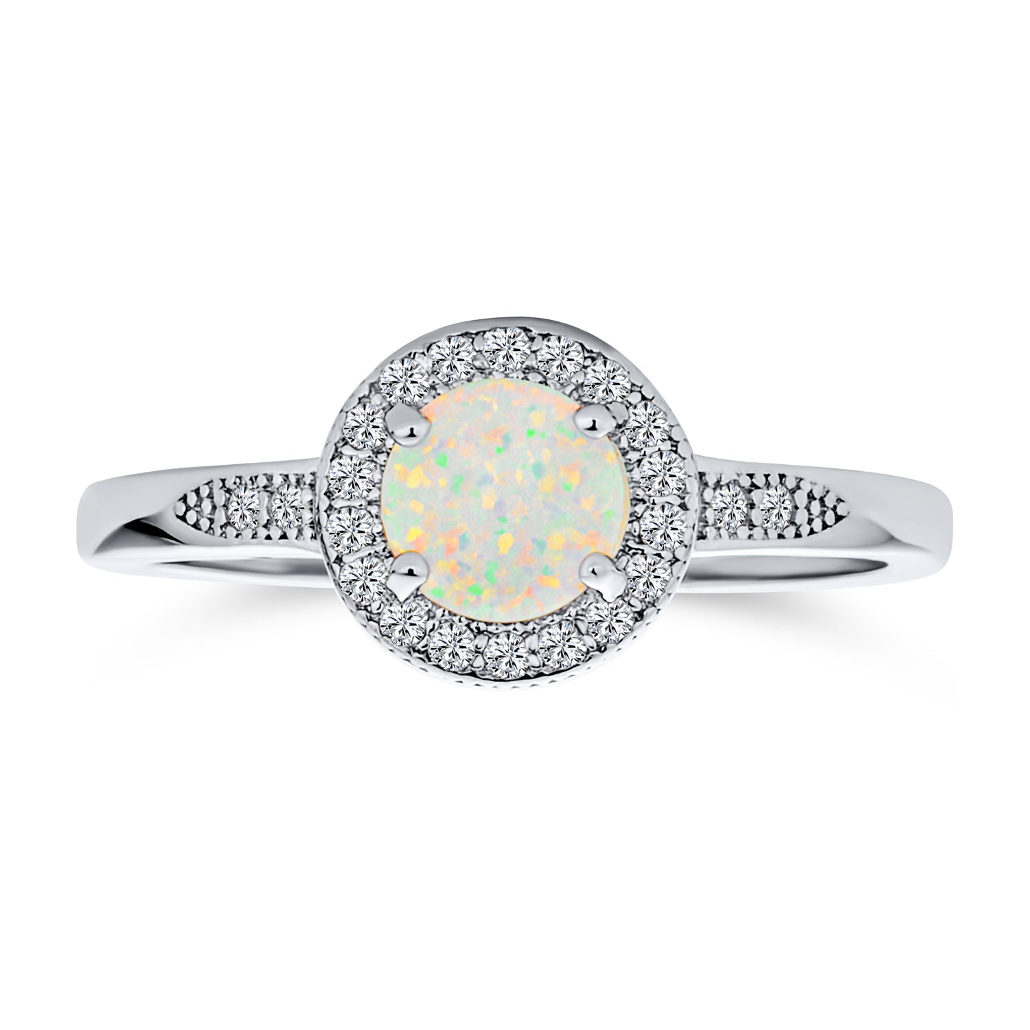dainty-halo-opal-engagement-ring-xny-rs2704a1_01 Petite Dainty CZ Halo 1CT Round Opal Engagement Ring with Side Stones Silver - Image 1