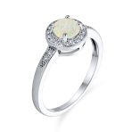 Petite Dainty CZ Halo 1CT Round Opal Engagement Ring with Side Stones Silver - Image 2