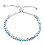 Milgrain Bezel Created Opal Tennis Bolo Bracelet 14K Gold Plated .925 Sterling Silver - Image 3