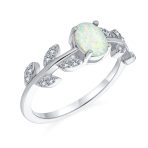 Oval White Created Opal CZ Accent Cubic Zirconia Open Leaf Ring Sterling Silver - Image 2