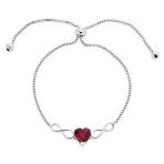 Romantic Dainty Red Heart Tennis Bracelet with Ruby Love Knot Infinity Design
