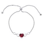 Romantic Dainty Red Heart Tennis Bracelet with Ruby Love Knot Infinity Design
