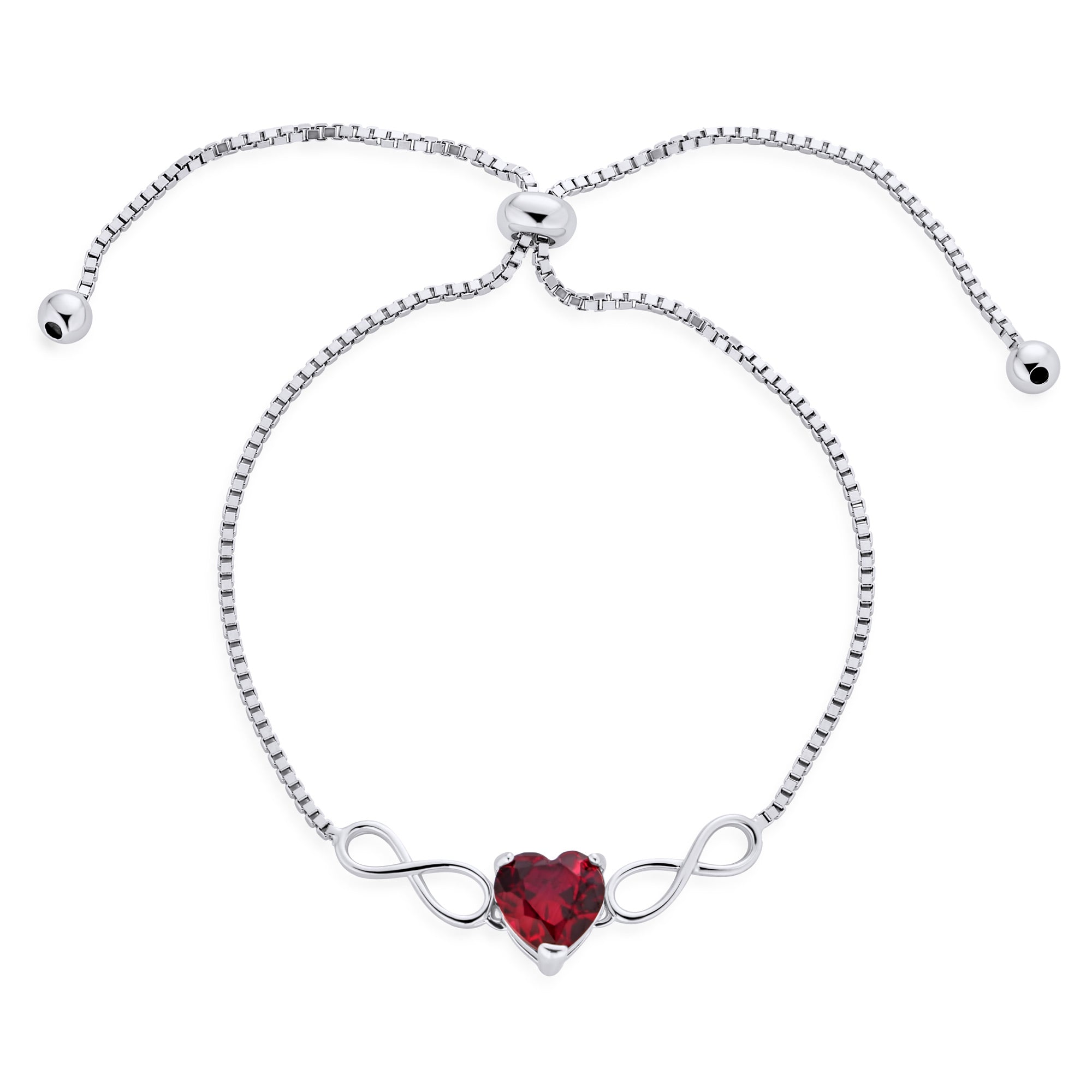 dainty-red-heart-infinity-bolo-bracelet-hsh-hsb04712_01 Romantic Dainty Red Heart Tennis Bracelet with Ruby Love Knot Infinity Design - Image 1