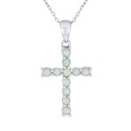 Traditional Bridal Necklace White Opal Cross Pendant Silver October Birthstone