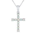 Traditional Bridal Necklace White Opal Cross Pendant Silver October Birthstone