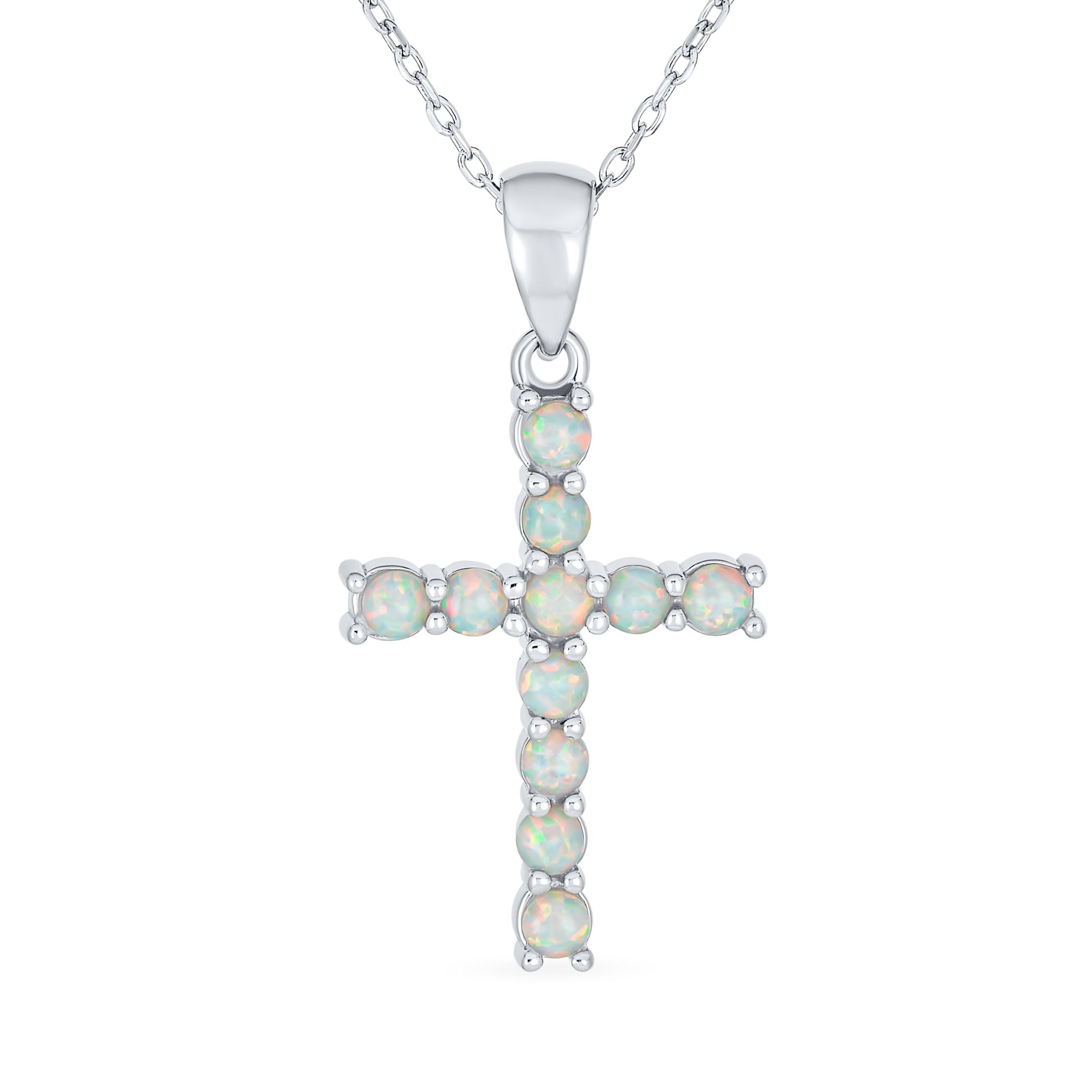 dainty-round-white-opal-cross-pendant-xny-ps5116a1-az_01_0f4e29a8-4d16-4d3d-b145-18f57b87e173 Traditional Bridal Necklace White Opal Cross Pendant Silver October Birthstone - Image 1