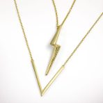 Minimalist Geometric Lightning Bolt Pendant Necklace 14K Gold Plated Silver - Image 3