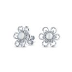 White Freshwater Cultured Pearl Daisy Flower Stud Earrings .925 Sterling Silver