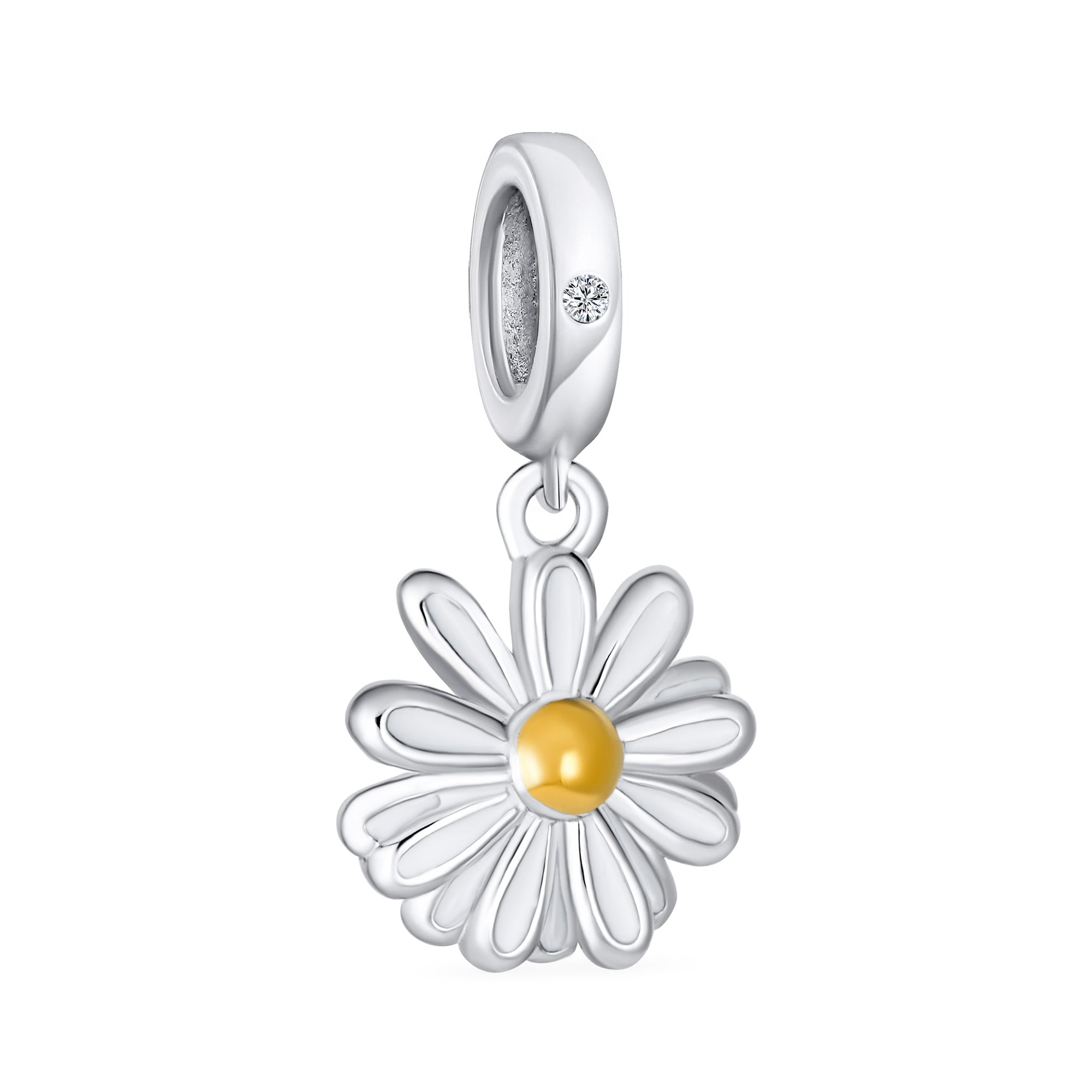daisy-flower-dangling-bead-charm-pbx-hsd-2729-s_01 White Sunflower Daisy Charm Bead 14K Gold Plated Sterling Silver for Bracelets - Image 1